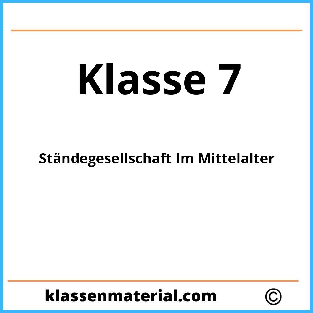 Ständegesellschaft Im Mittelalter 7. Klasse